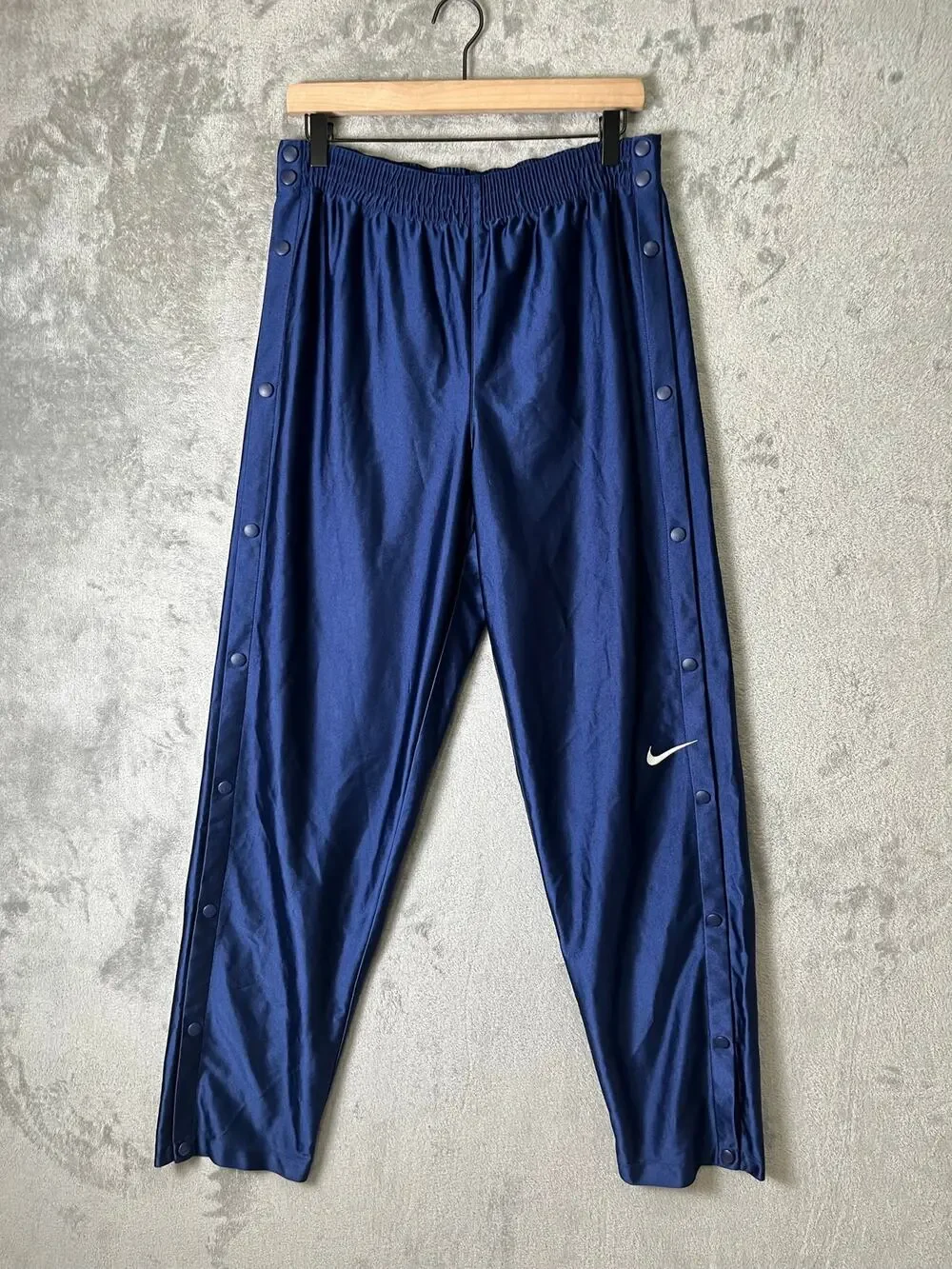 Vintage Nike Snap Button Tear Away Track Pants Navy Blue Swoosh Y2K Medium